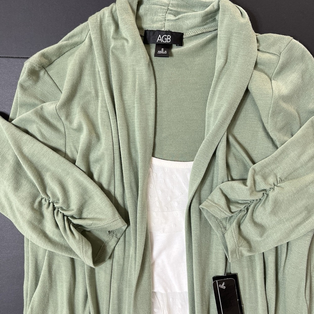 AGB‎ Open Front Cardigan Layered Cami Top Ruffled Women's S Mint NWT Lagenlook